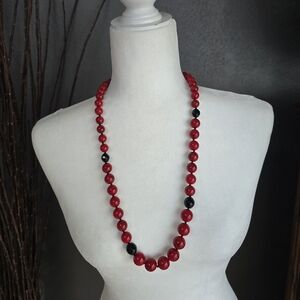 Elegant Red and Black Beaded Necklace